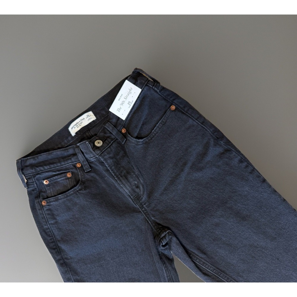 NWT Abercrombie & Fitch 90s Straight Mid Rise Jeans Women's 25 Extra Short Black - Picture 3 of 10